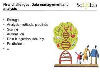 New challenges: Data management and
analysis
• Storage
• Analysis methods, pipelines
• Scaling
• Automation
• Data integra...
